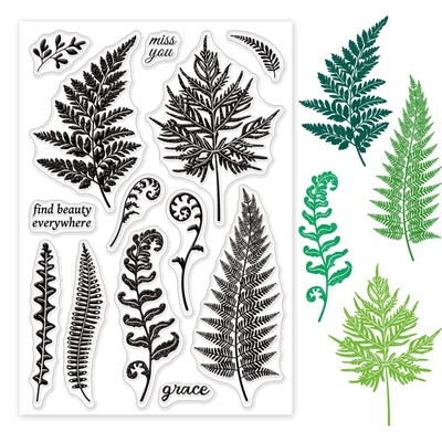 INFUNLY Fern Leaf Clear Stamps Grass Plant Pattern Rubber Stamps for Card Mak...