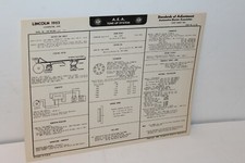 1952 LINCOLN  TUNE UP CHART  W/ DIAGRAMS 
