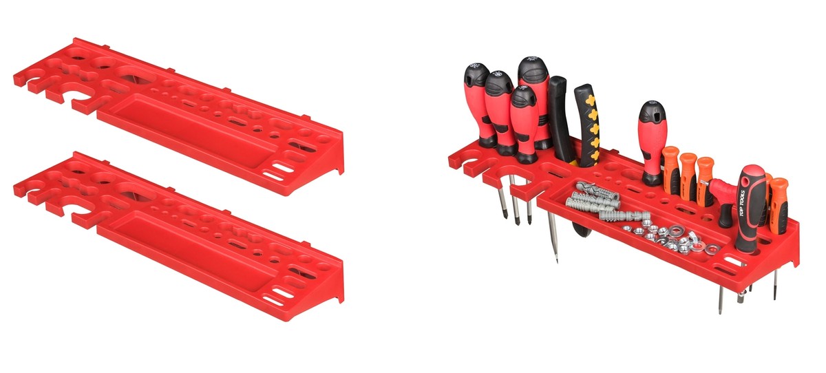 PAFEN Parete Portautensili In Metallo, 116x77 Cm, Set 43 Pezzi Con Scaffali E Ganci, Rosso/Nero