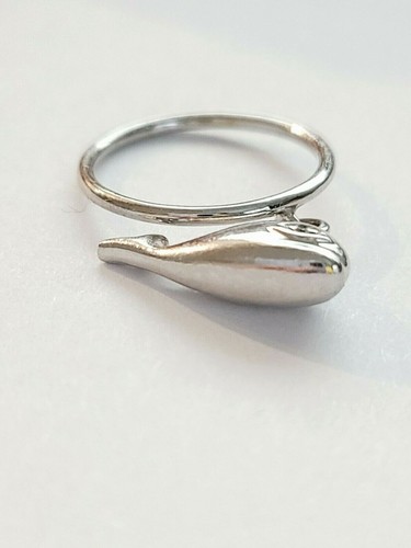 Solid 14K White Gold DIAMOND WHALE/MAMMAL Dangle PINKY Ring Size 3.25 - Picture 15 of 24