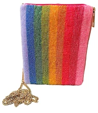Rainbow Beaded Mobile purse, chain cross body or sholder, NEW in bag, 7" inches