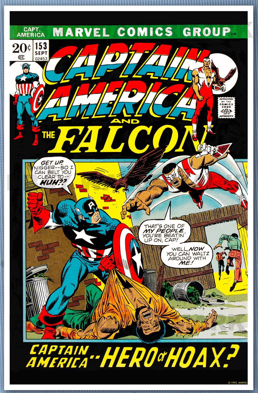 Recalled, Racist Captain America #153 11 x 17 poster 1992 Falcon, Rare