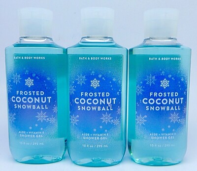 3 BATH & BODY WORKS FROSTED COCONUT SNOWBALL ALOE VITAMIN E SHOWER GEL 10 oz NEW
