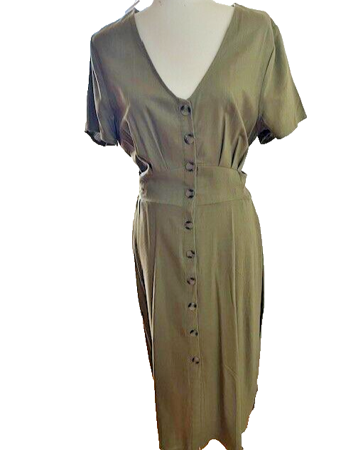 New NWT Cotton On Olive Button Front Short Sleeve Midi Dress Size L | eBay