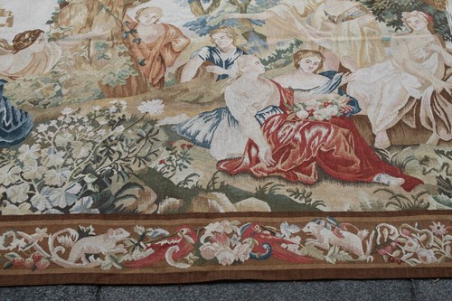 Arazzo Aubusson Verde Originale Fatto A Mano Design Francese Vintage 224X157Cm - Foto 5 di 22
