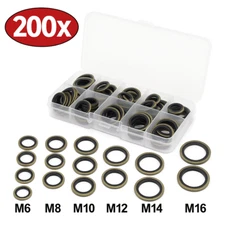 200x Oil Drain Plug Gaskets M6–M16 Rubber Metal Sealing Washers Assortment Kit