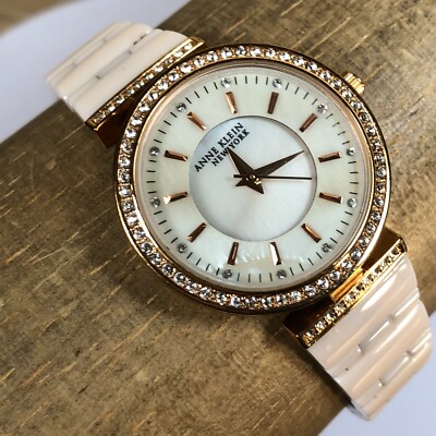 Anne Klein New York Ladies White Ceramic Mother of Pearl Crystal - Main Image