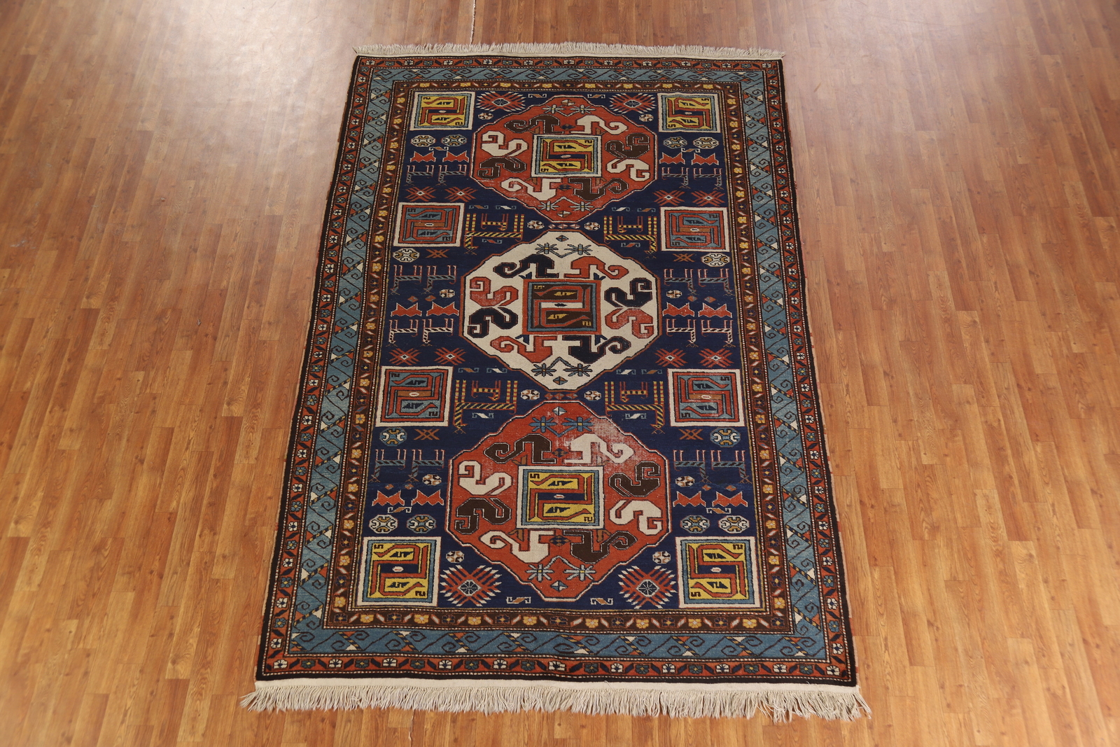 Antique Blue Vegetable Dye Russian Kazak Oriental Hand-made Area Rug ...