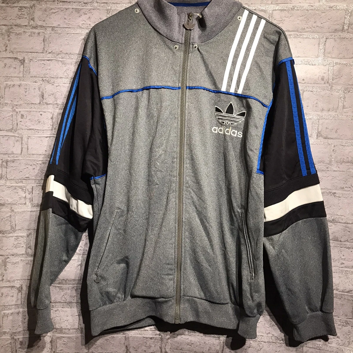 ADIDAS LATE 90s/ EARLY 00s VINTAGE GREY & BLUE TRACK JACKET