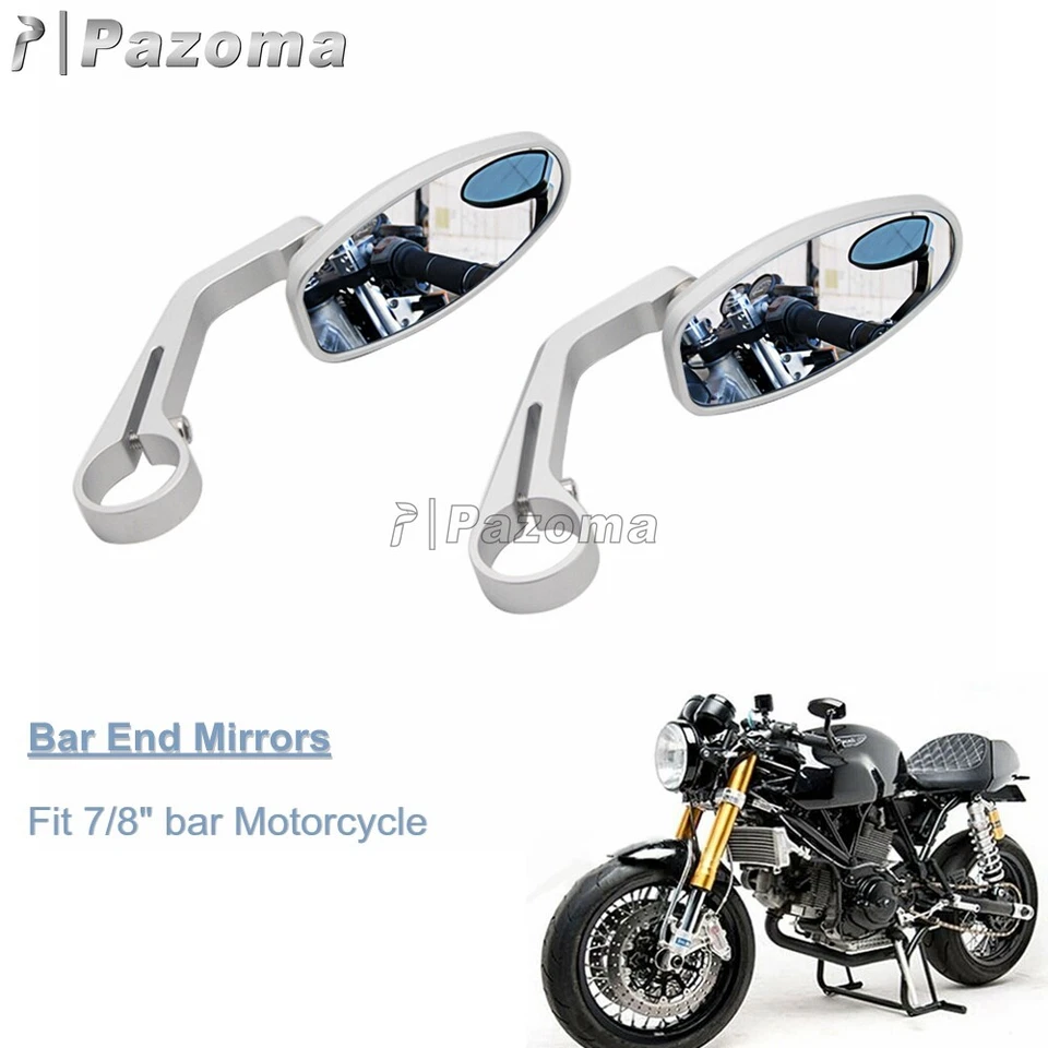 Cafe Racer Style Motorcycle 7/8" Handlebar End Rear View Side Mirrors Universal - Image 3 of 4