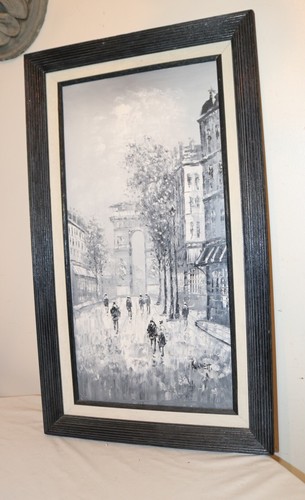 vintage original C. Burnett B&W abstract expressionism city scape oil painting. - Picture 2 of 12
