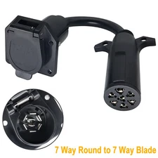 Round Pin Truck to 7-Way Blade RV Trailer Adapter Wiring Plug Converter 7-Way