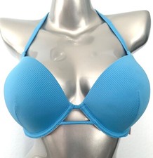 Victoria's Secret Swim Bikini Top Bombshell 2 Cups Halter Push Up Blue Rib 34D