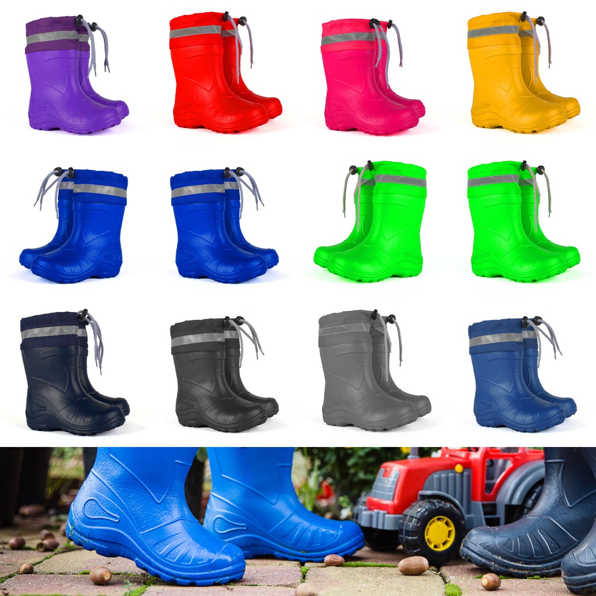 Ultra Light EVA Kids Wellington Boots Rainy Snow Wellies Very Warm Liners