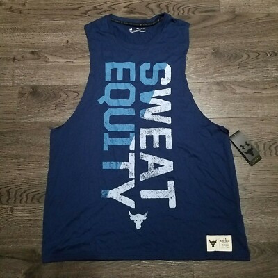 UNDER ARMOUR Project Rock Sweat Equity Tank Top Mens 2XL Blue Muscle Shirt Gym