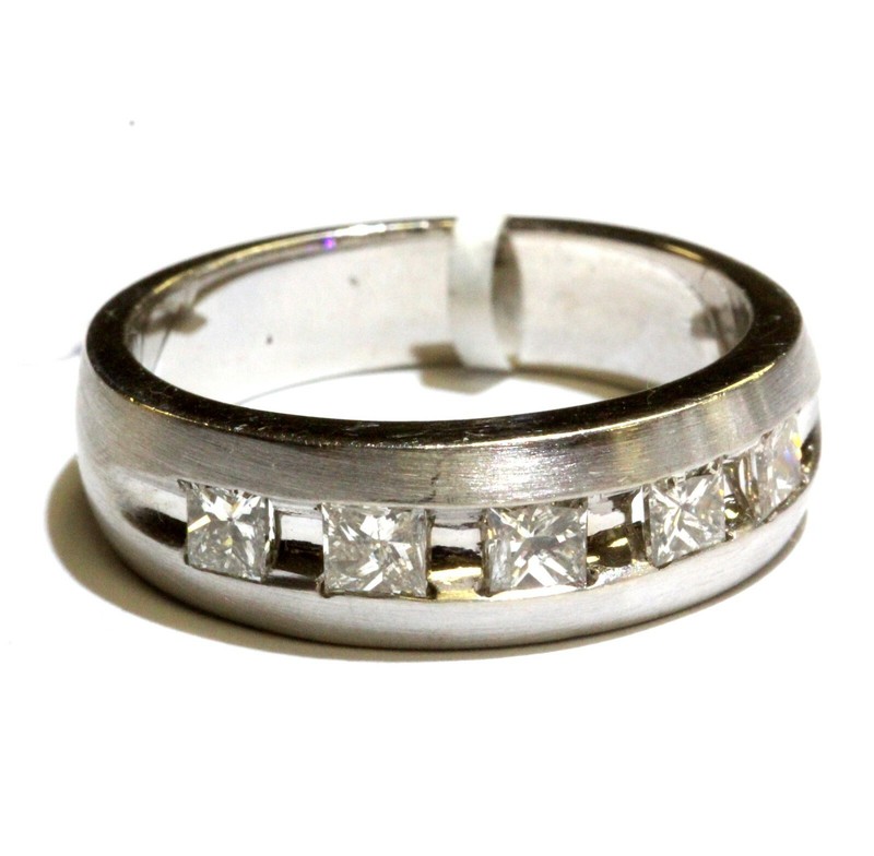 New 14k white gold princess 1.04ct diamond SI2 H wedding band ring mens 10.25