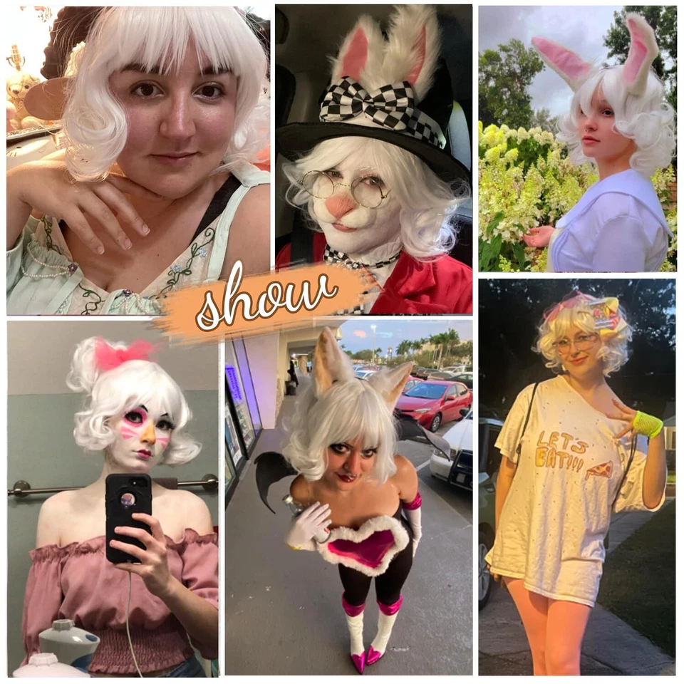 Peluca Cosplay Halloween Ondulada Japonesa Harajuku Temática Fiesta Cabello Blanco Foto 4 de 4