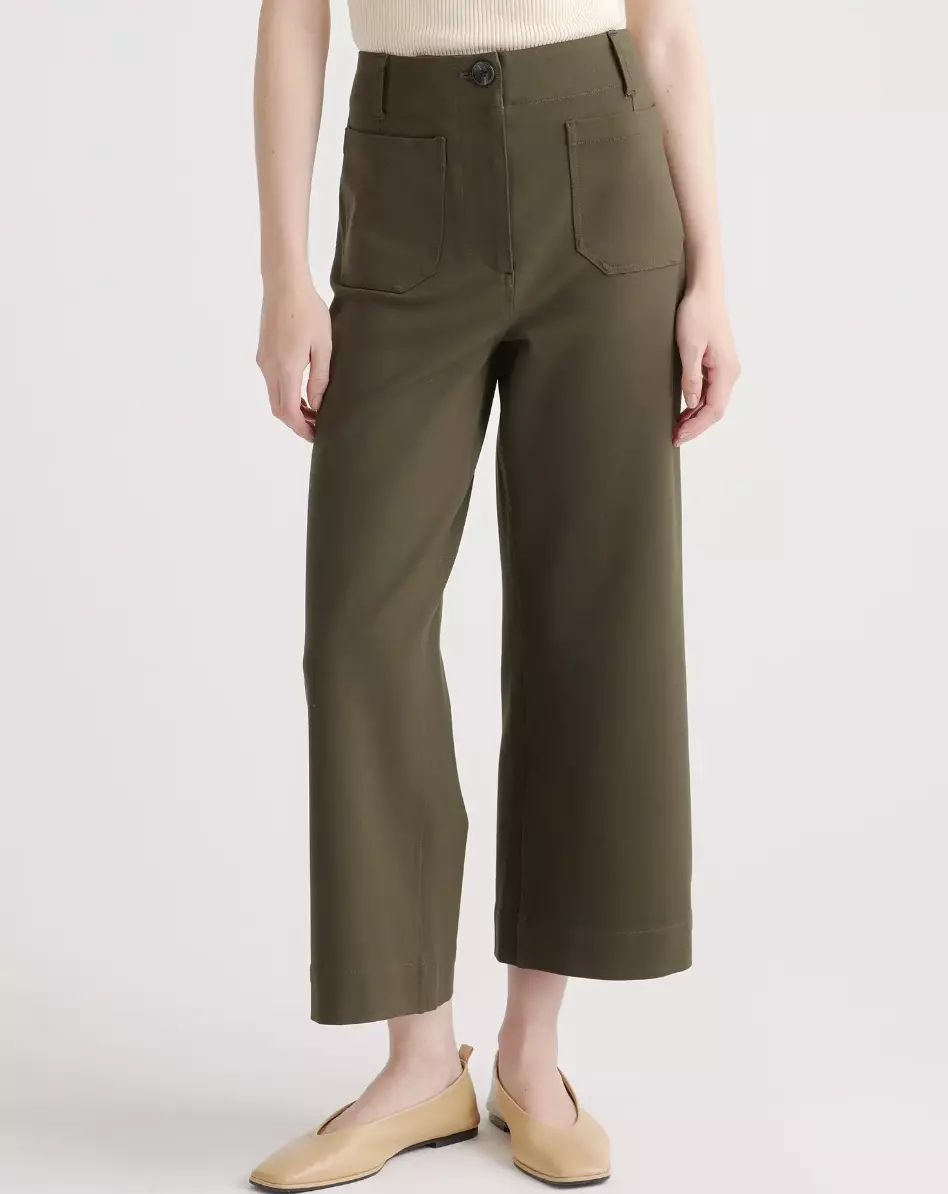 Quince Ultra Stretch Ponte Cropped Wide Leg Pant sz 10/30 Women's Olive  Green