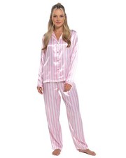 Satin Button Pyjamas Long Sleeve Traditional Silky Zebra Stripe Pyjama Set
