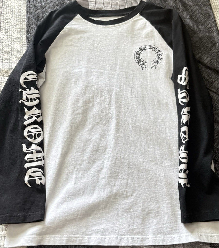 CHROME HEARTS 長袖シャツ ホワイト/ブラック Chrome Hearts Men's Black White Graphic Print Long Sleeve Crew