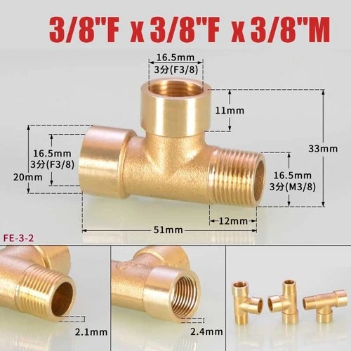T-Stück Messing Fitting Gewindefitting T Verbinder Formstück 1/8" 1/4" 3/4" Zoll