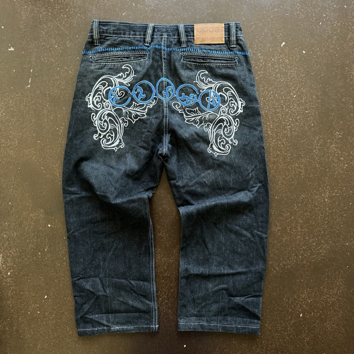 Y2K COOGI jeans embroidered Wide Leg Baggy Denim Capri Pants