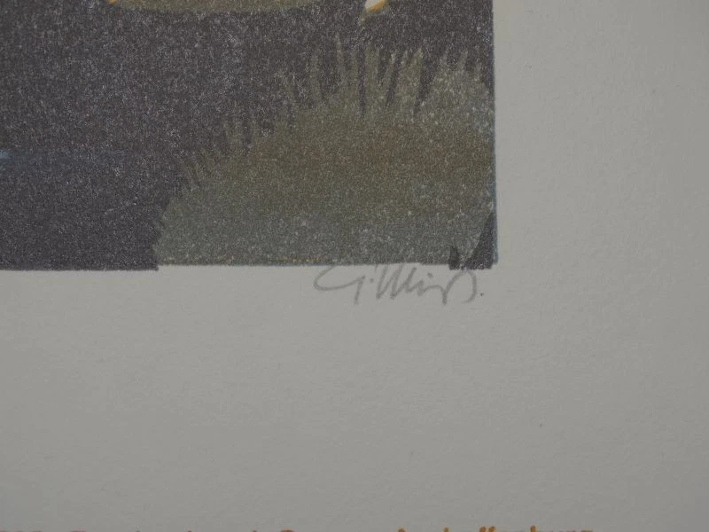 Abend am Untermain Gunter Ullrich numm. Auflage signiert Farb-Linolschnitt 1985 - Bild 4 von 4