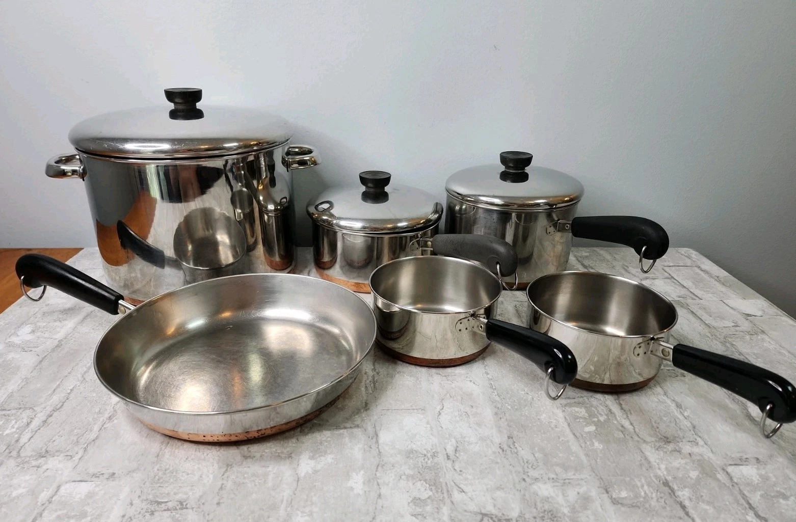 Revere Ware 1801 9Pc Set Stainless Steel Copper Bottom 10 Qt Stockpot Vintage