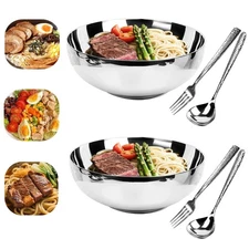 47oz 18/8 Stainless Steel Pasta Noodle Bowls with Spoons & Forks,Dishwasher Safe