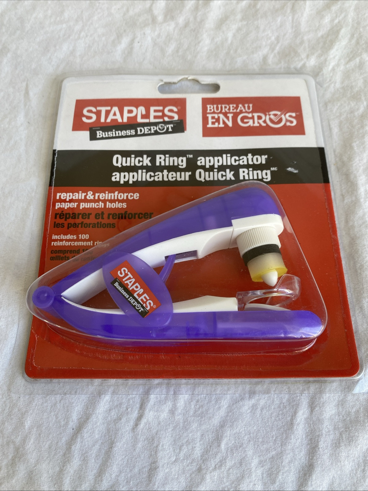 STAPLES Quick Ring Applicator Ripped Binder Paper Holes Repair & Reinforce