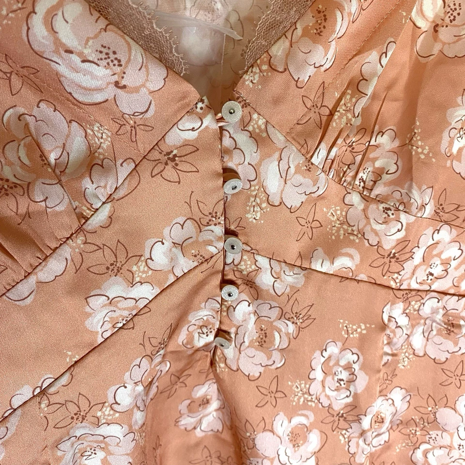 NUEVO FREE PEOPLE ÍNTIMAMENTE MELOCOTÓN/ROSA BORDADO SATINADO DORMIR CAMI PEQUEÑO ENCAJE Foto 4 de 4