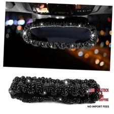 Bling Rear View Mirror Cover with Crystal Rhinestones,Fluffy Car Black Diamond