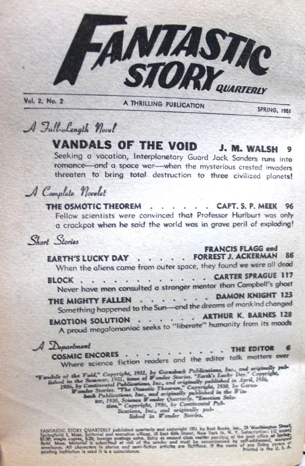 FANTASTIC STORY MAGAZINE SPRING 1951 VINTAGE SCIENCE FICTION PULP STORIES Foto 4 de 4