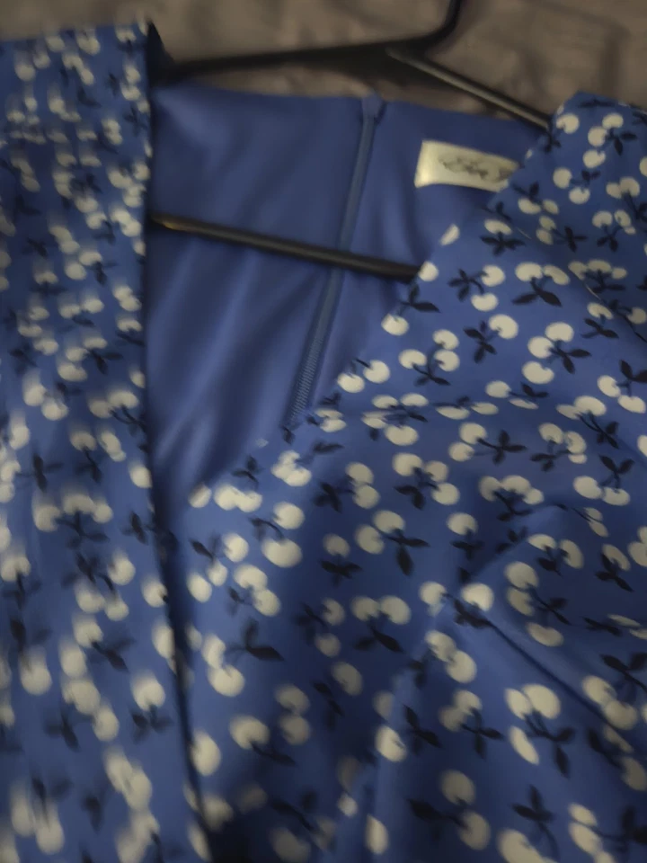 Женское синее платье с длинным рукавом с веселым принтом - Изображение 2 из 3