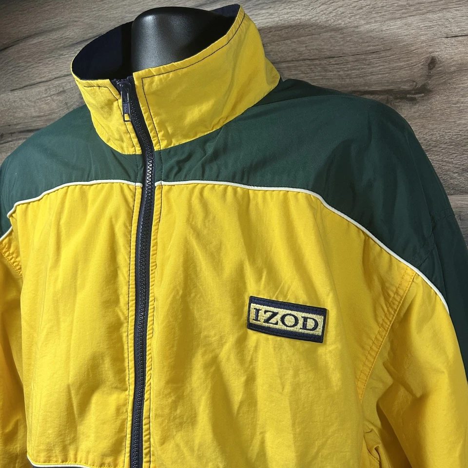 Vintage Izod Jacket Mens Large Yellow Blue Colorblock Windbreaker Coat 90s Golf - Image 2 of 4
