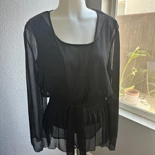 Women's Separates Sheer Front Tie Blouse - Size Large