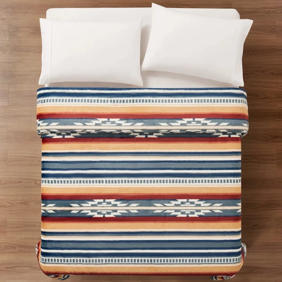 Pendleton Faux Fur Luxe Blanket QUEEN 98 in. x 92 in. Saltillo Stripe New - Image 3 of 4