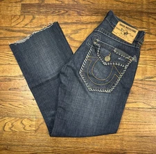 True Religion Jeans Mens Size 32x29 Cut Bottom Ricky Big T Flap Relaxed Denim