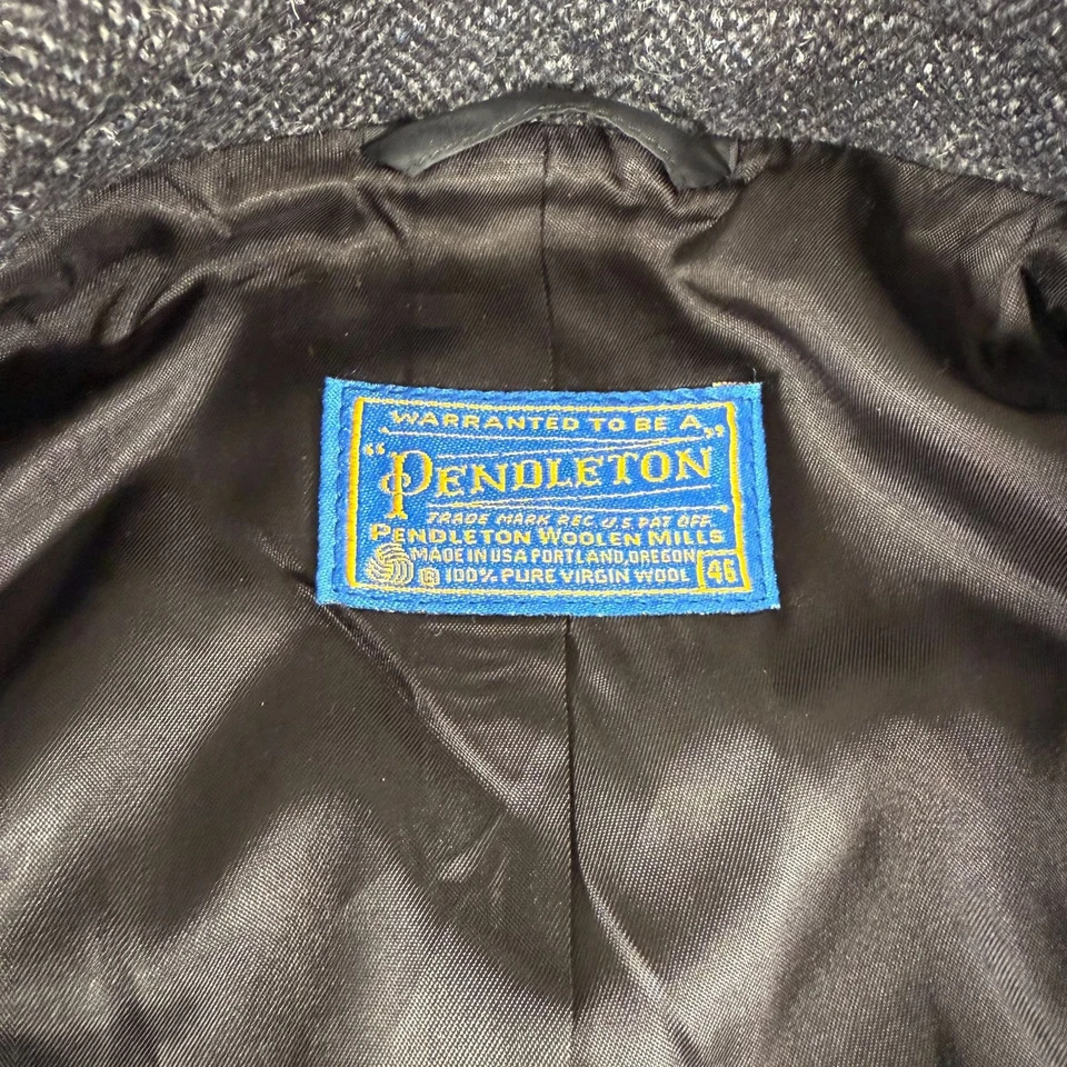 Vintage Pendleton Gray Wool Classic Overcoat Herringbone Tweed Mens 46 - Image 2 of 4