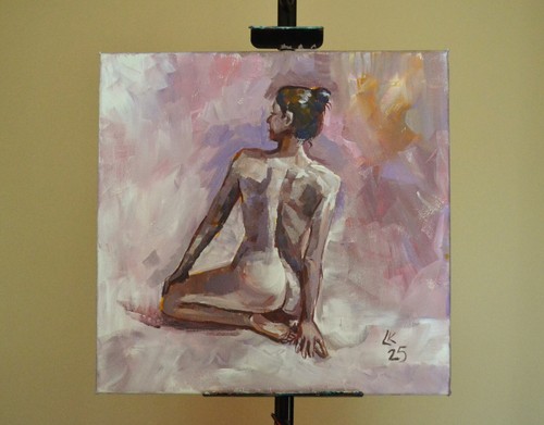 Original Figure Painting – Seated Nude Woman, 15x15 Acrylic on Canvas - Picture 2 of 5