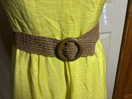 Woman’s Dress Size 14/12 Yellow, By Nine West Lined, Zip On Back Brown Belt - Picture 3 of 9