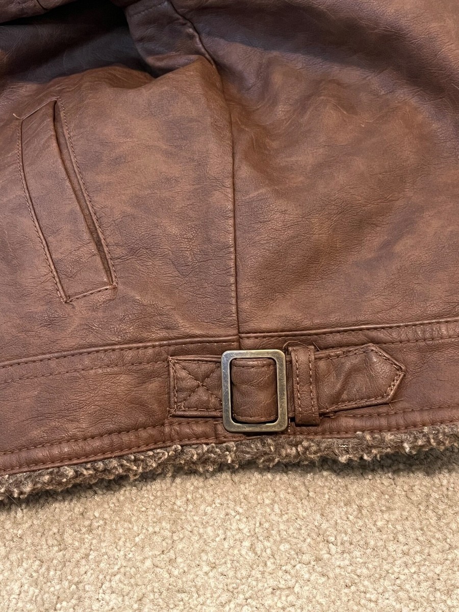 Zara Boys Collection Faux Brown Leather Sherpa Moto Jacket