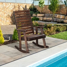 Wooden Rocking Chair All Weather Rocker Slatted for Backyard 600 lbs Support