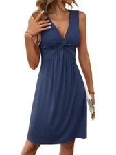 Casual Summer Dress V-neck Twisted Pleated Chest Ladies Beach Women Dresses