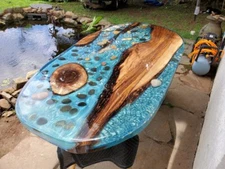 Oval Ocean Dining Table, Live Edge River Table, Wood Epoxy Table , Epoxy Table