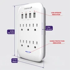 6 Outlet Surge Protector, Multi Outlets Wall Adapter w/ 4 USB Fast Charge Ports 