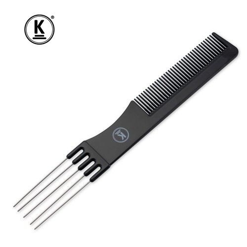 K-Pro Toupierkamm - Schwarzer Friseur-Stielkamm mit Metallgabel & feinen Zähnen - Bild 5 von 5