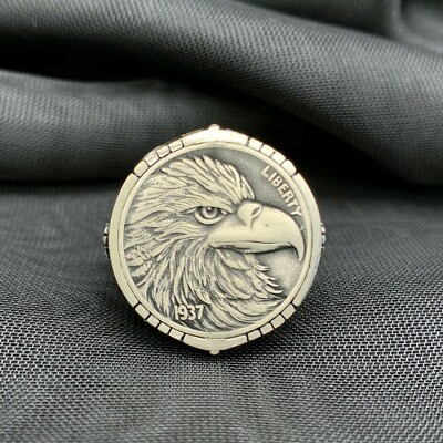 925 Sterling Silver Eagle Head 1937 Liberty Coin Men s Ring. Hobo Coin Ring