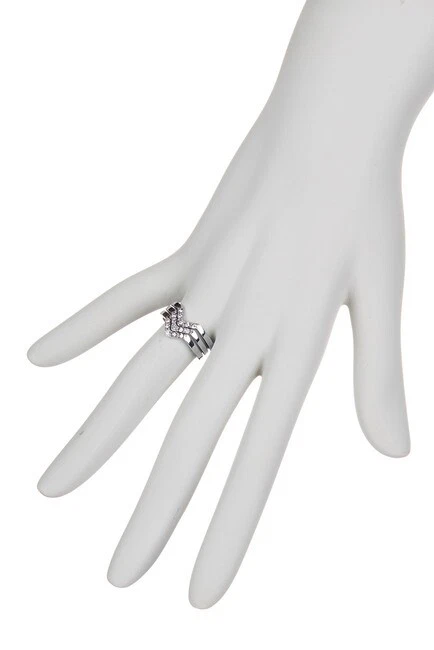 Conjunto de 3 anéis empilháveis femininos antigos de ródio e cristal Rebecca Minkoff 167176 - Imagem 3 de 4