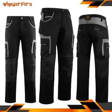 Work Trousers Men's Heavy Duty Cargo Black & Grey Combat Pants with Multi Pocket